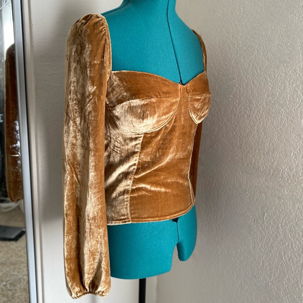 Reformation Velvet Copper Gold Women's Corset Blouse Size 6 - Picture 2 of 7
